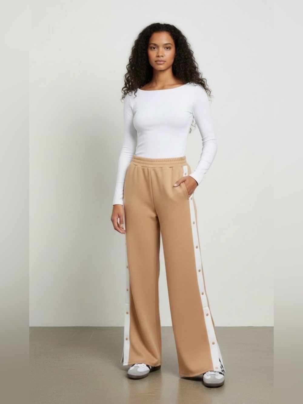 NWT Active USA Caramel buttery soft snap bottom track stripe pants sz M
